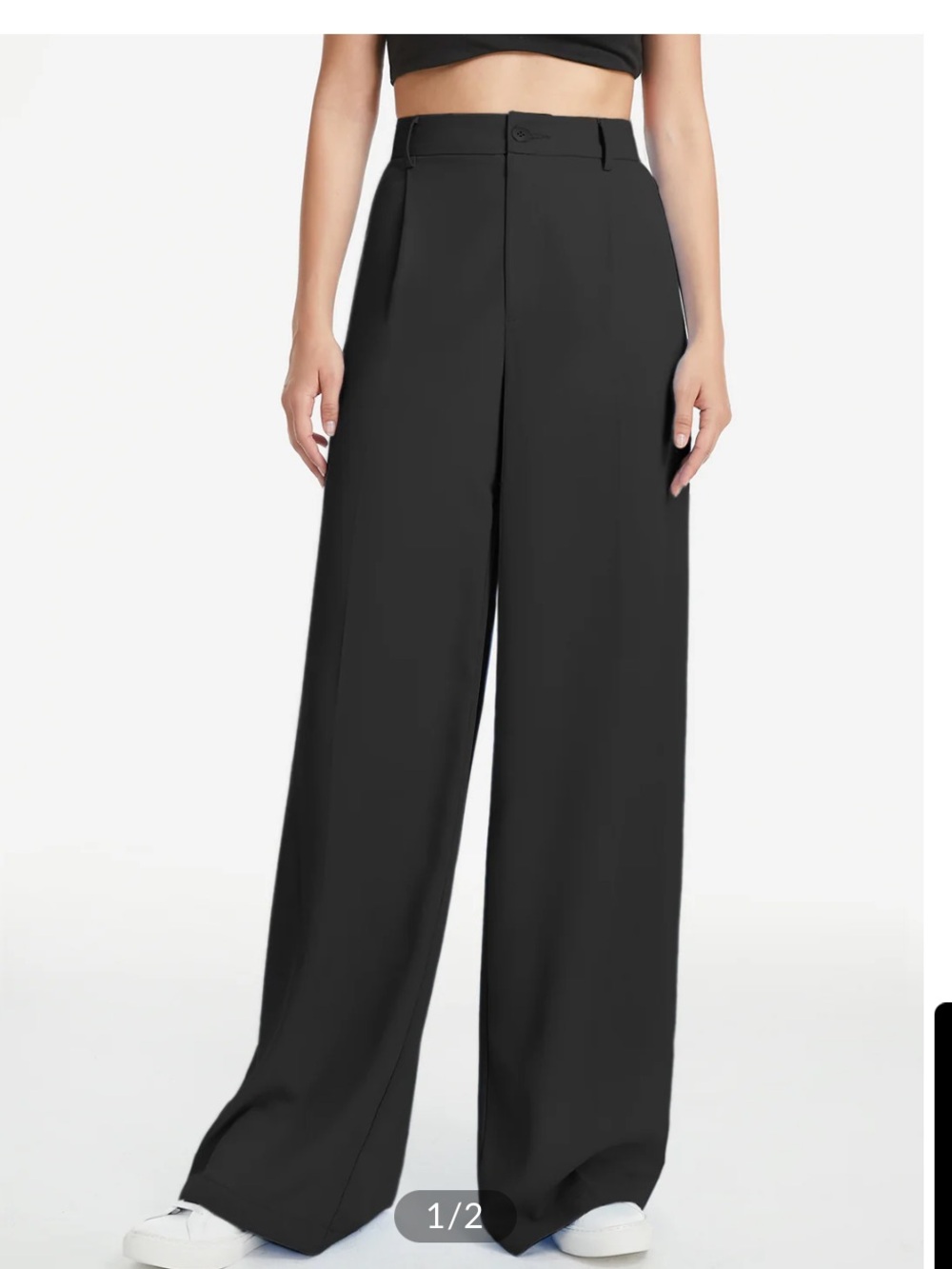 NWT COMMENSE WMNS HIGH WAISTED WIDE LEG RELAXED FIT TROUSERS BLACK SIZE XL